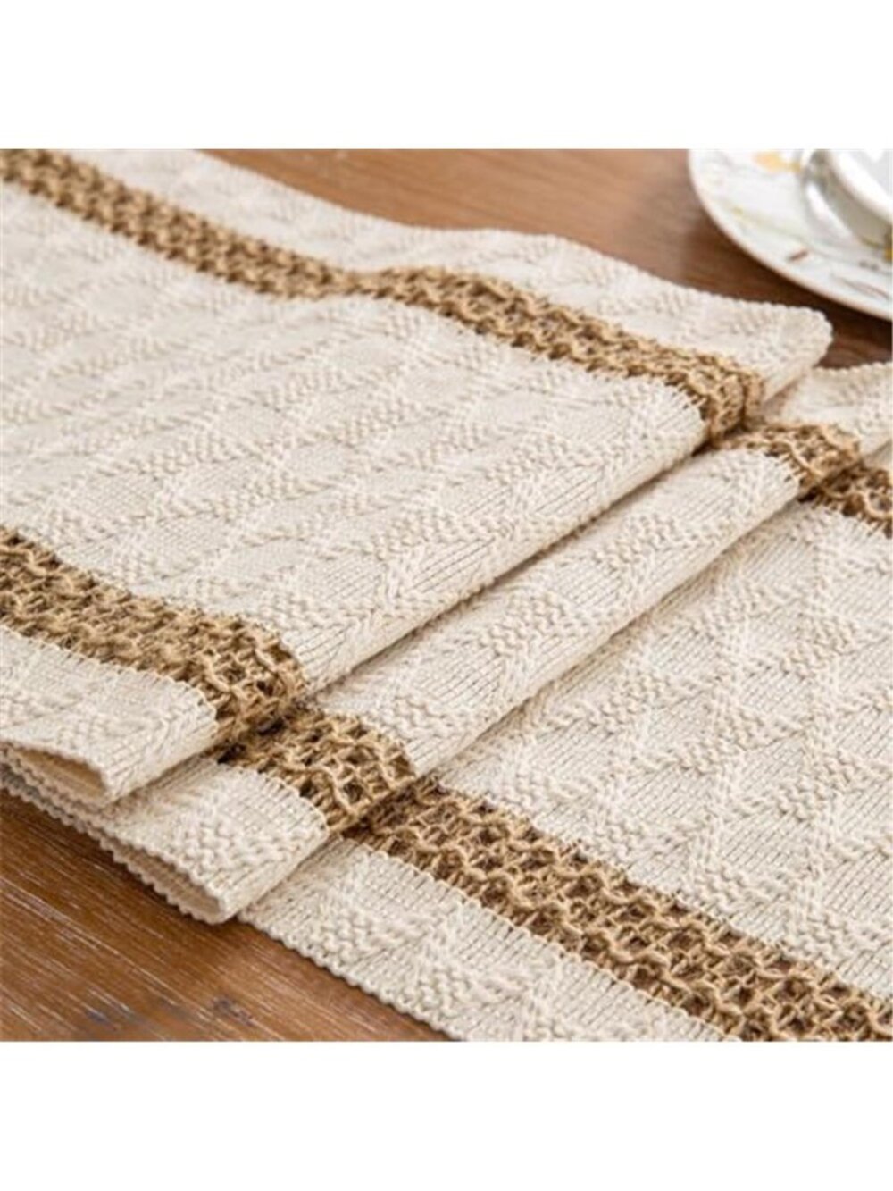 Boho Table Runner 12 x 90 Beige Brown Cotton Linen Farmhouse Tassel Dining Decor